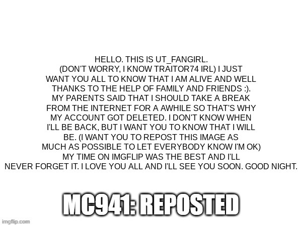 Reposted :) | MC941: REPOSTED | image tagged in reposted,ut fangirl | made w/ Imgflip meme maker