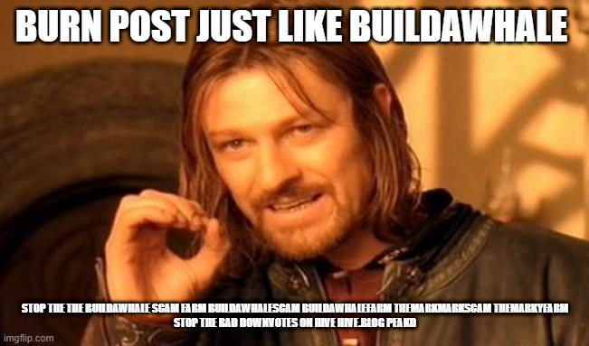 One Does Not Simply Meme | BURN POST JUST LIKE BUILDAWHALE; STOP THE THE BUILDAWHALE SCAM FARM BUILDAWHALESCAM BUILDAWHALEFARM THEMARKMARKSCAM THEMARKYFARM

STOP THE BAD DOWNVOTES ON HIVE HIVE.BLOG PEAKD | image tagged in memes,one does not simply | made w/ Imgflip meme maker