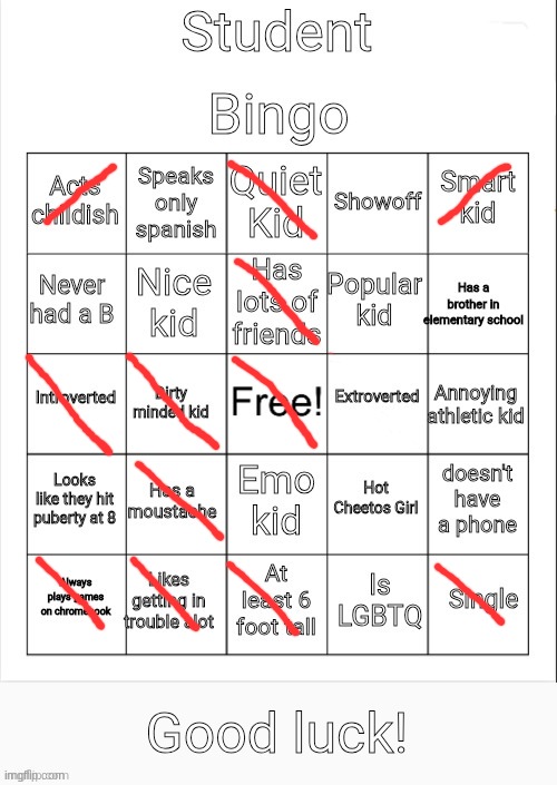 I'm in high school but screw it | image tagged in student bingo | made w/ Imgflip meme maker