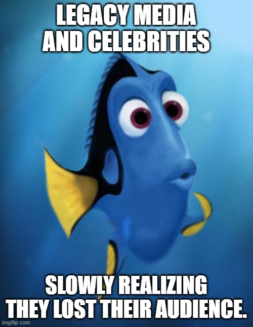 Dory | LEGACY MEDIA AND CELEBRITIES SLOWLY REALIZING THEY LOST THEIR AUDIENCE. | image tagged in dory | made w/ Imgflip meme maker