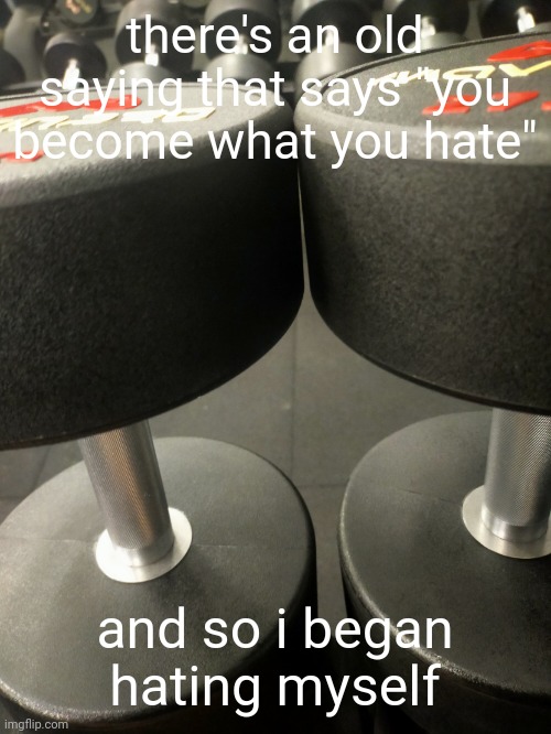 dumb | there's an old saying that says "you become what you hate"; and so i began hating myself | image tagged in dumb | made w/ Imgflip meme maker