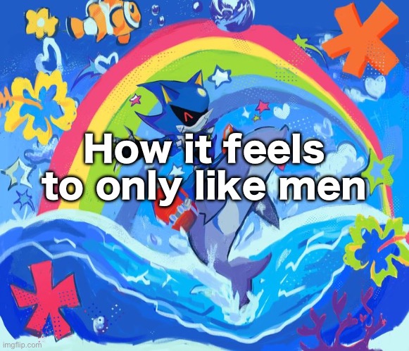 I love kissing my homies goodnight | How it feels to only like men | image tagged in happy dolphin rainbow metal sonic | made w/ Imgflip meme maker