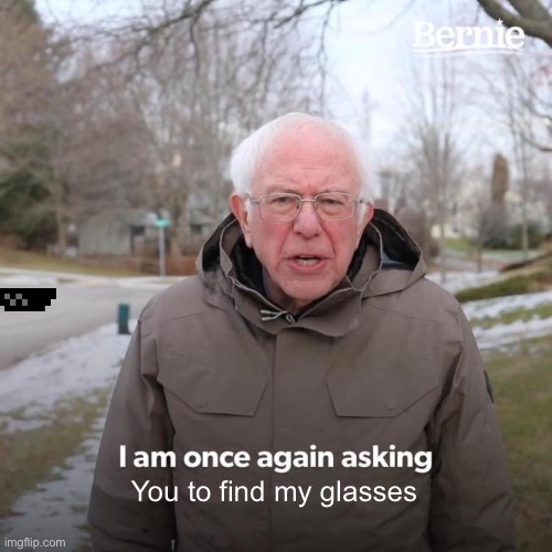 Bernie I Am Once Again Asking For Your Support | You to find my glasses | image tagged in memes,bernie i am once again asking for your support | made w/ Imgflip meme maker
