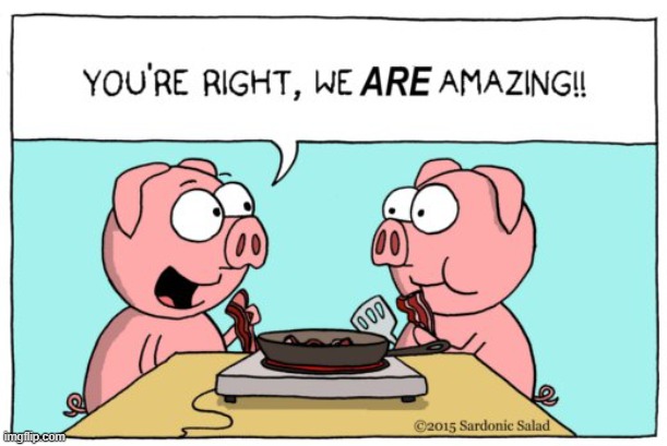 Bacon Lovers: We are in the Majority! | image tagged in vince vance,bacon,i love bacon,pigs,cartoons,hot plate | made w/ Imgflip meme maker