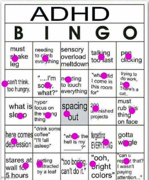 adhd bingo | image tagged in adhd bingo | made w/ Imgflip meme maker