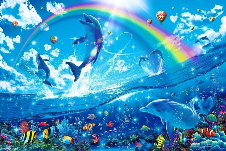 dolphin jumping with rainbow | image tagged in dolphin jumping with rainbow | made w/ Imgflip meme maker