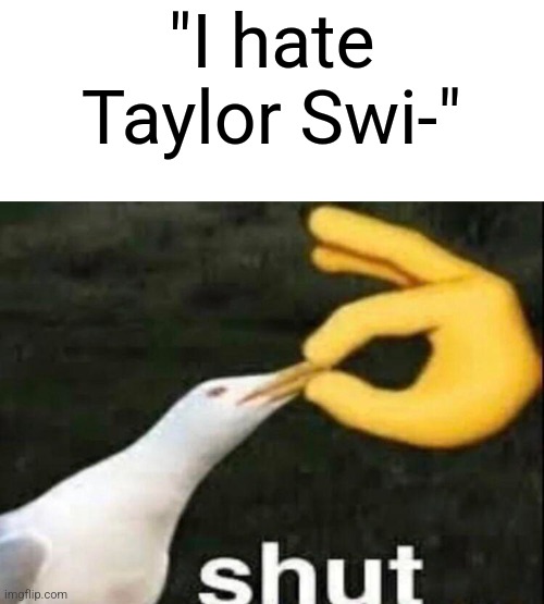 I know, we all get it. | "I hate Taylor Swi-" | image tagged in shut,memes,funny,taylor swift | made w/ Imgflip meme maker