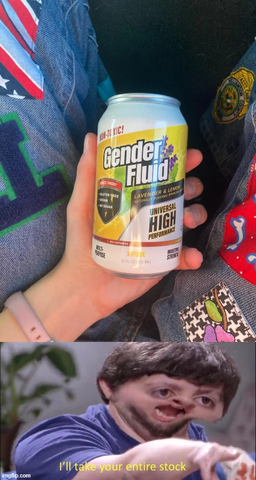 guys they sell gender fluid at omega mart | image tagged in i'll take your entire stock,lgbtq,omega mart,shitpost,funny | made w/ Imgflip meme maker