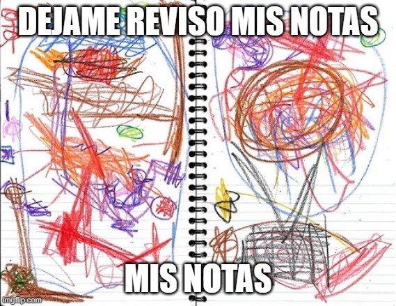 Crayon scribble book | DEJAME REVISO MIS NOTAS; MIS NOTAS | image tagged in crayon scribble book | made w/ Imgflip meme maker