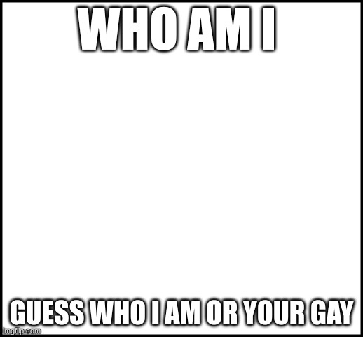 blank | WHO AM I; GUESS WHO I AM OR YOUR GAY | image tagged in blank | made w/ Imgflip meme maker