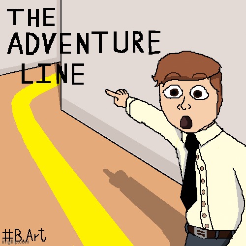 Stanley pointing at The Adventure Line | image tagged in drawing,digital art,pixel | made w/ Imgflip meme maker