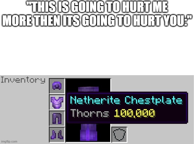 (crys) | "THIS IS GOING TO HURT ME MORE THEN ITS GOING TO HURT YOU:" | image tagged in thorns armor,funny,fun,minecraft,random,funny memes | made w/ Imgflip meme maker