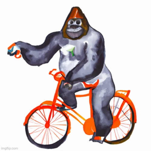 A refined scholarly gorilla riding an orange bicycle | image tagged in a refined scholarly gorilla riding an orange bicycle | made w/ Imgflip meme maker