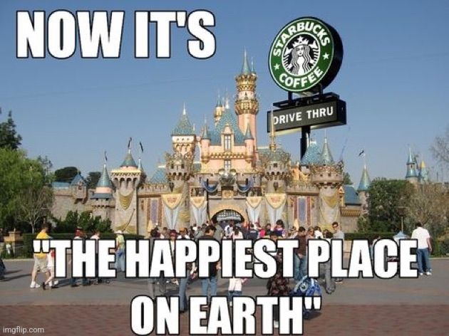 Happy, happy, happy | image tagged in happy happy happy,disney world,starbucks,coffee,funny meme | made w/ Imgflip meme maker