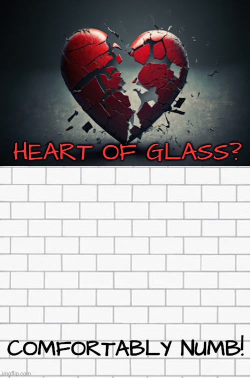 HEART OF GLASS? COMFORTABLY NUMB! | image tagged in the wall | made w/ Imgflip meme maker