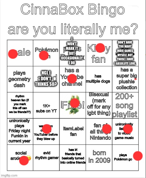 Any No Man’s Sky fans? | I WON’T MARK IT BUT OCCASIONALLY I DO; DON’T HAVE TOO MANY INDIE GAMES MYSELF, BUT THOSE I HAVE I ABSOLUTE LOVE. NGL I DON’T THINKS SO? | image tagged in cinnabox bingo | made w/ Imgflip meme maker