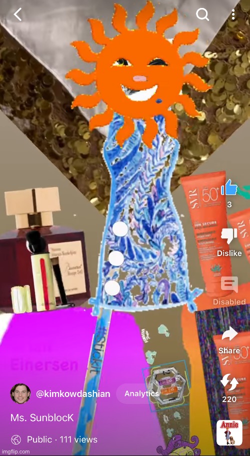 Miss SunblocK | image tagged in fashion,gif art,sun,annie,111,brian einersen | made w/ Imgflip meme maker