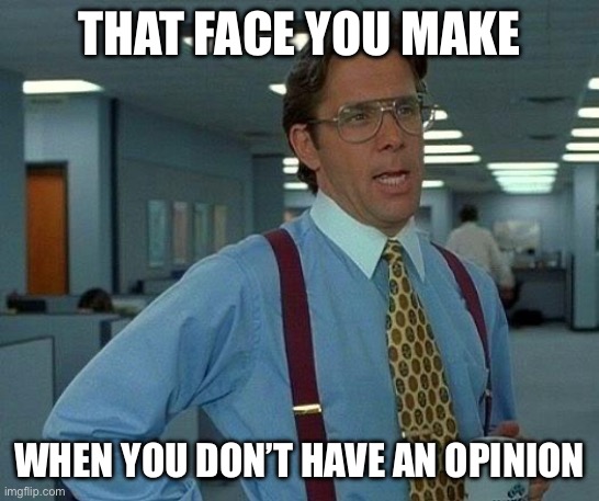 Opinion | THAT FACE YOU MAKE; WHEN YOU DON’T HAVE AN OPINION | image tagged in memes,that would be great | made w/ Imgflip meme maker