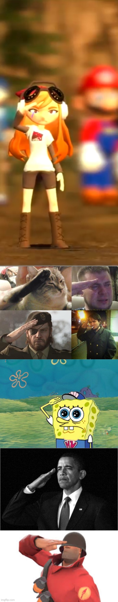 image tagged in meggy salute,ozon's salute,spongebob salute,obama-salute,tf2 soldier salute | made w/ Imgflip meme maker