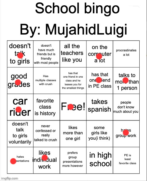 Bingo about me | image tagged in school bingo | made w/ Imgflip meme maker