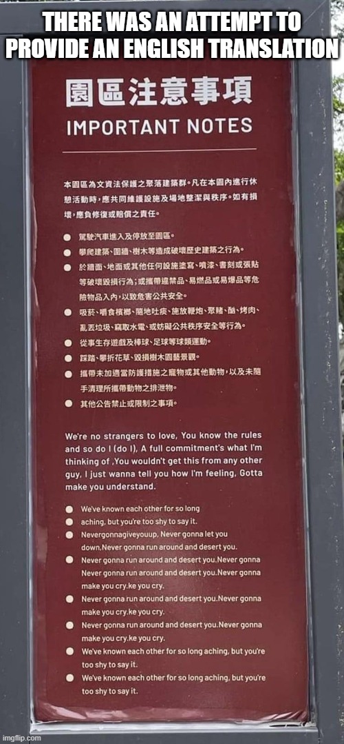 THERE WAS AN ATTEMPT TO PROVIDE AN ENGLISH TRANSLATION | image tagged in sign,translation,hmm,hmmm,hmmmm,hmmmmmmm | made w/ Imgflip meme maker