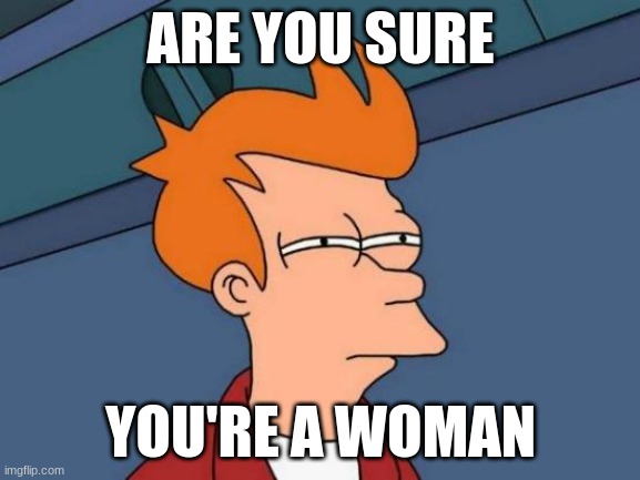 Futurama Fry | ARE YOU SURE; YOU'RE A WOMAN | image tagged in memes,futurama fry | made w/ Imgflip meme maker