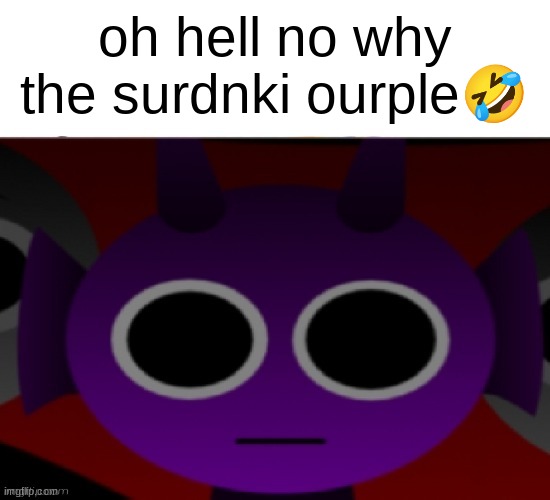 ourple stare | oh hell no why the surdnki ourple🤣 | image tagged in durple stare at you without text | made w/ Imgflip meme maker