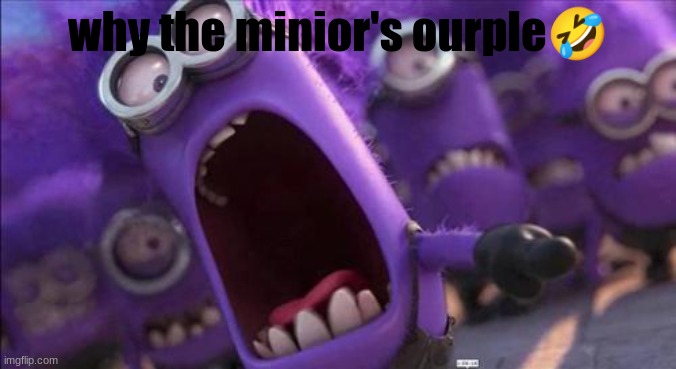 ourple minior | why the minior's ourple🤣 | image tagged in purple minion | made w/ Imgflip meme maker