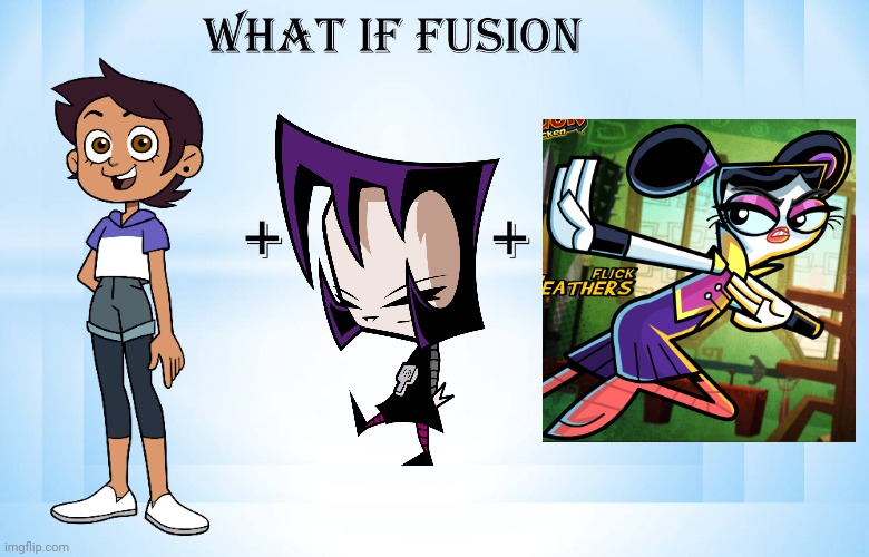 What if Luz Noceda + Gaz Membrane + Flick Feathers | image tagged in what if this character fuses 2,chuck chicken,invader zim,the owl house,main females | made w/ Imgflip meme maker