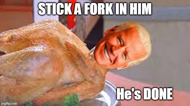 Have the asshole pardon himself this TG | STICK A FORK IN HIM; He's DONE | image tagged in biden turkey done meme | made w/ Imgflip meme maker