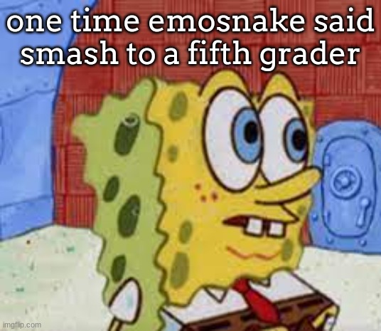 like I'm actually not joking lmao | one time emosnake said smash to a fifth grader | image tagged in spongebob flabbergasted | made w/ Imgflip meme maker