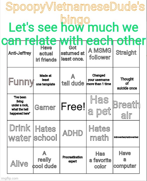 SpoopyVietnameseDude's bingo Blank Meme Template