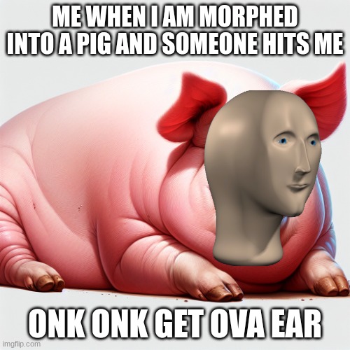 Minecraft | ME WHEN I AM MORPHED INTO A PIG AND SOMEONE HITS ME; ONK ONK GET OVA EAR | image tagged in fat pig | made w/ Imgflip meme maker