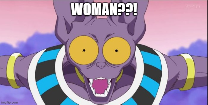beerus | WOMAN??! | image tagged in beerus | made w/ Imgflip meme maker