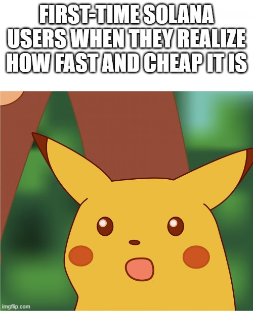 Suprised pikatchu | FIRST-TIME SOLANA USERS WHEN THEY REALIZE HOW FAST AND CHEAP IT IS | image tagged in suprised pikatchu | made w/ Imgflip meme maker