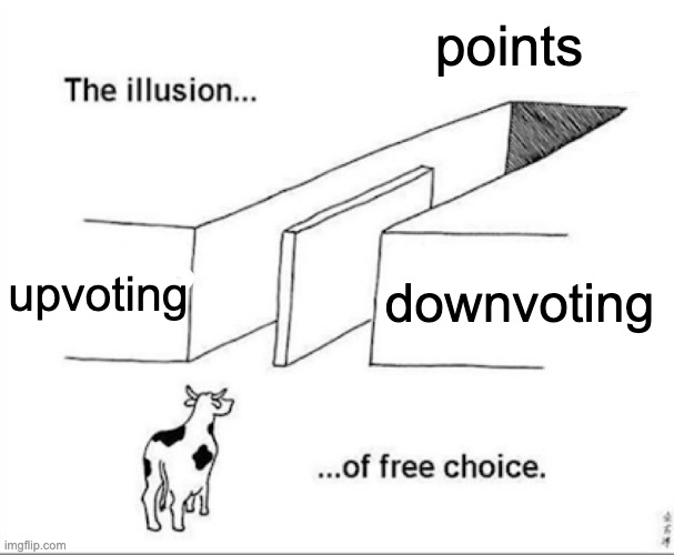 Illusion of free choice | points; upvoting; downvoting | image tagged in illusion of free choice | made w/ Imgflip meme maker