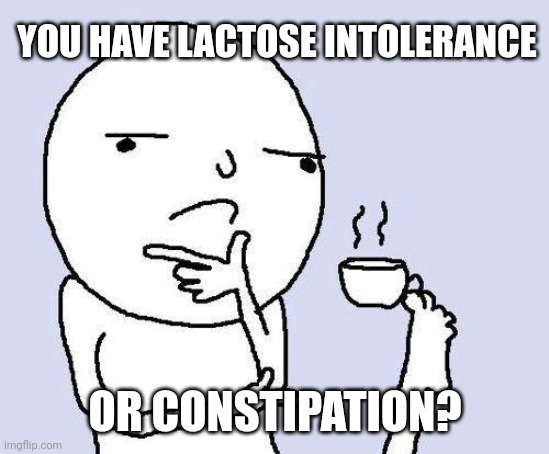 thinking meme | YOU HAVE LACTOSE INTOLERANCE OR CONSTIPATION? | image tagged in thinking meme | made w/ Imgflip meme maker