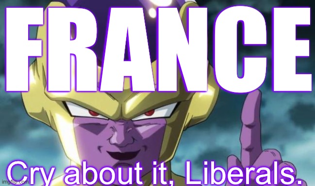 Muahahaha! | FRANCE; Cry about it, Liberals. | image tagged in apple frieza | made w/ Imgflip meme maker