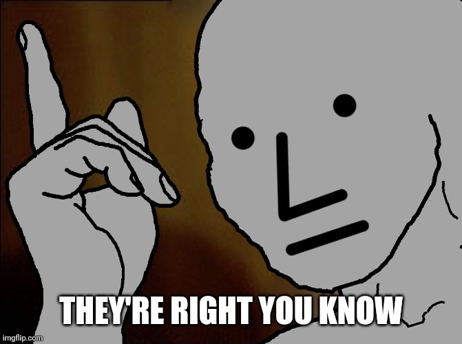 He's Right You Know NPC | THEY'RE RIGHT YOU KNOW | image tagged in he's right you know npc | made w/ Imgflip meme maker