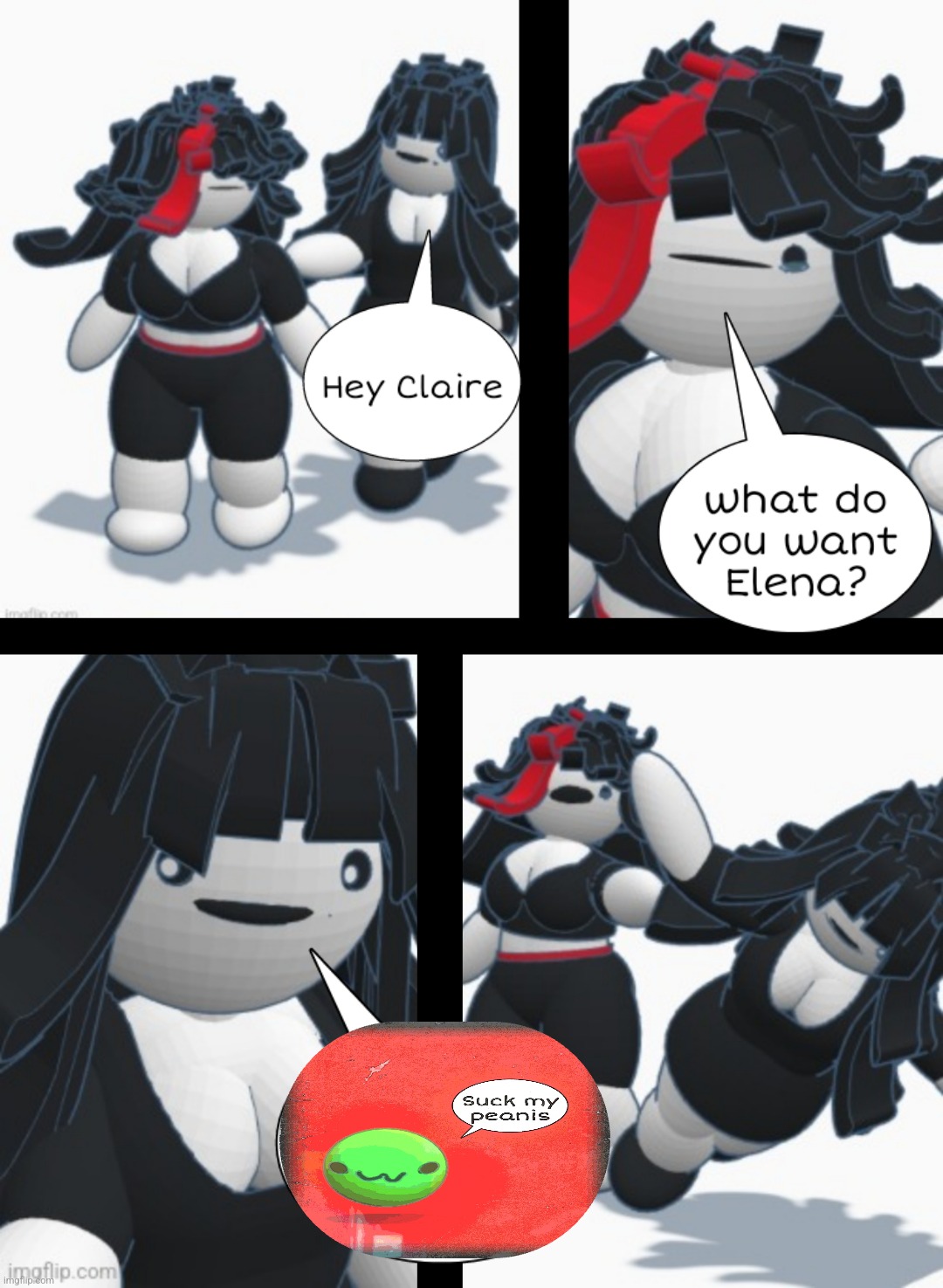 Claire shoving Elena | image tagged in claire shoving elena | made w/ Imgflip meme maker