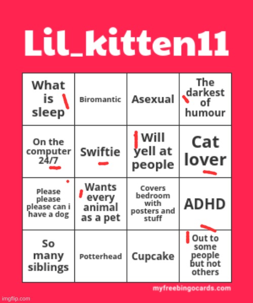 Lil_kitten11 bingo | image tagged in lil_kitten11 bingo | made w/ Imgflip meme maker