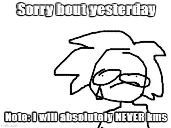 Sorry bout yesterday; Note: I will absolutely NEVER kms | made w/ Imgflip meme maker