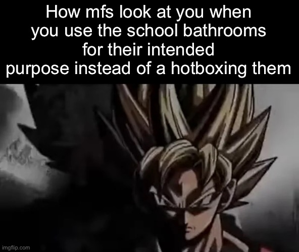 . | How mfs look at you when you use the school bathrooms for their intended purpose instead of a hotboxing them | image tagged in goku staring | made w/ Imgflip meme maker