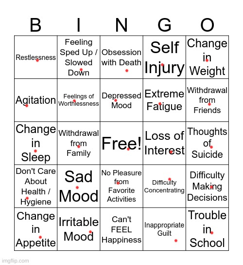 depression bingo | image tagged in depression bingo | made w/ Imgflip meme maker