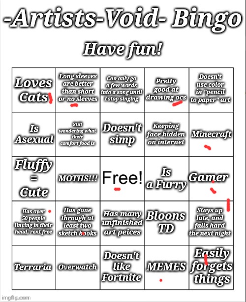 Artists Void Bingo | image tagged in artists void bingo | made w/ Imgflip meme maker