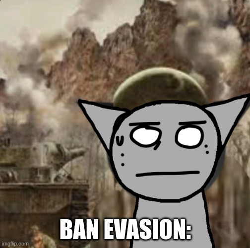 1000 yard stare | BAN EVASION: | image tagged in 1000 yard stare | made w/ Imgflip meme maker