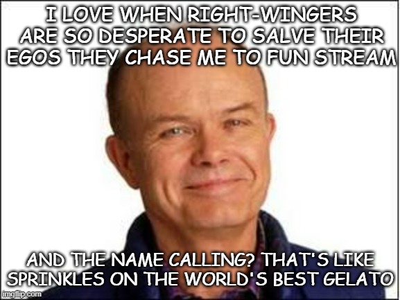 Red Foreman | I LOVE WHEN RIGHT-WINGERS ARE SO DESPERATE TO SALVE THEIR EGOS THEY CHASE ME TO FUN STREAM AND THE NAME CALLING? THAT'S LIKE SPRINKLES ON TH | image tagged in red foreman | made w/ Imgflip meme maker