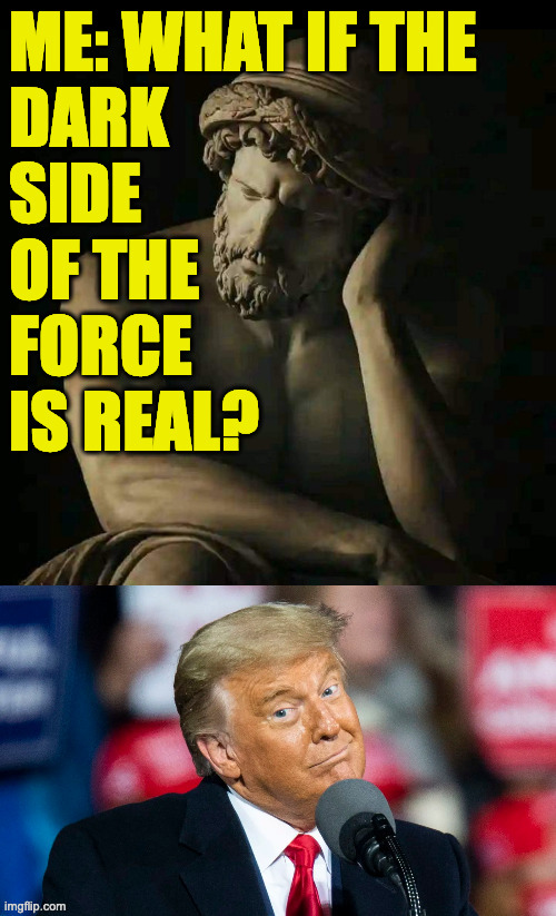 Maybe Obama saves us from Trump and they just filmed it out of sequence? | ME: WHAT IF THE
DARK
SIDE
OF THE
FORCE
IS REAL? | image tagged in memes,the dark side | made w/ Imgflip meme maker