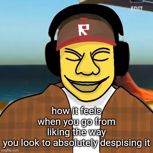 wrong reaction image mb | how it feels when you go from liking the way you look to absolutely despising it | image tagged in ishowkamguyza | made w/ Imgflip meme maker