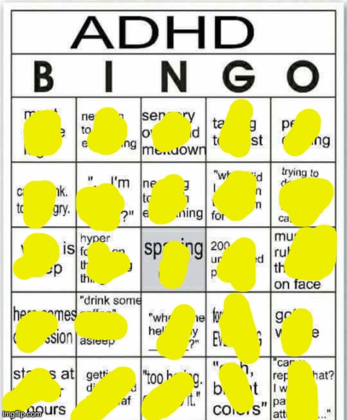 adhd bingo | image tagged in adhd bingo | made w/ Imgflip meme maker